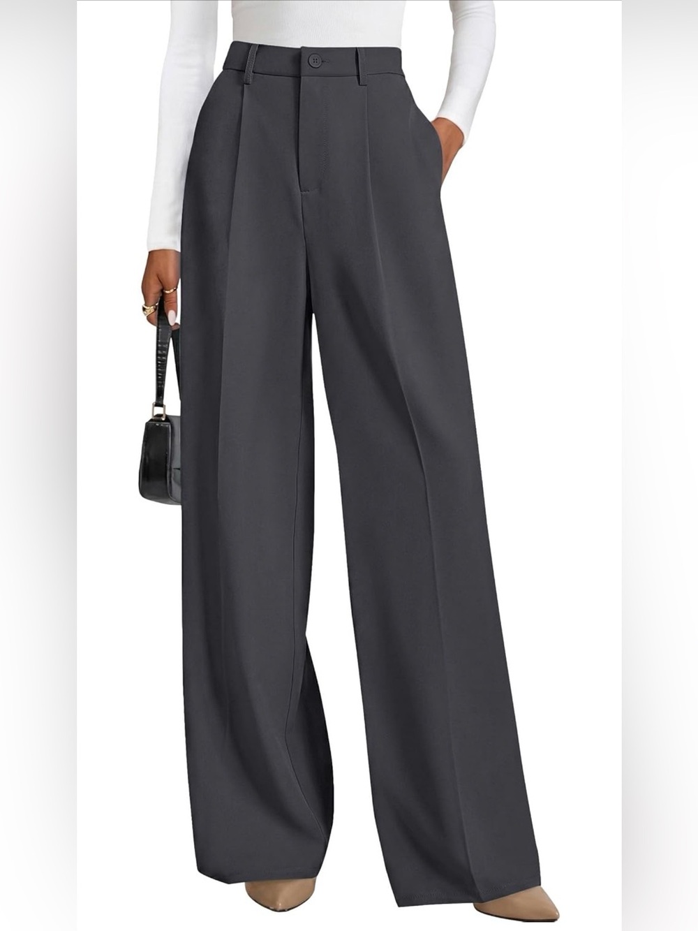 High-Rise Wide Leg Trousers in Dark Gray